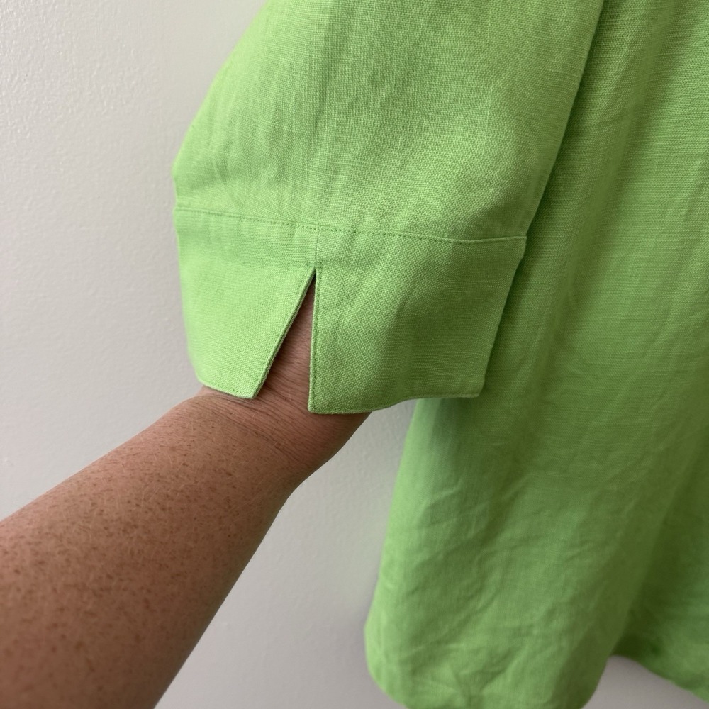 Chicos Lime 100% Linen Top Womens 3 (16/XL) Button Up Collared 3/4 Sleeve Shirt - Picture 4 of 8